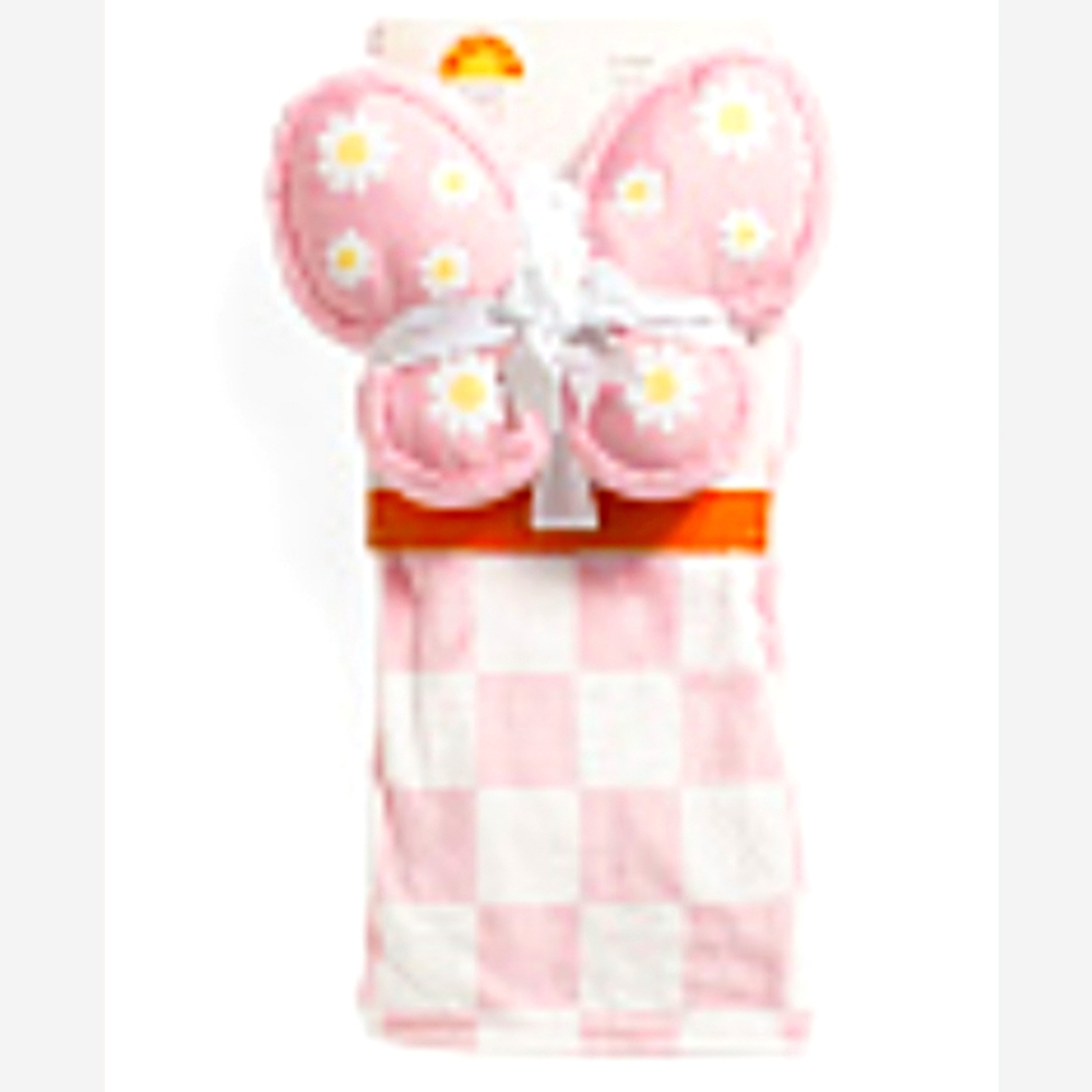 New Cute Pink Check Throw with Butterfly Pillow